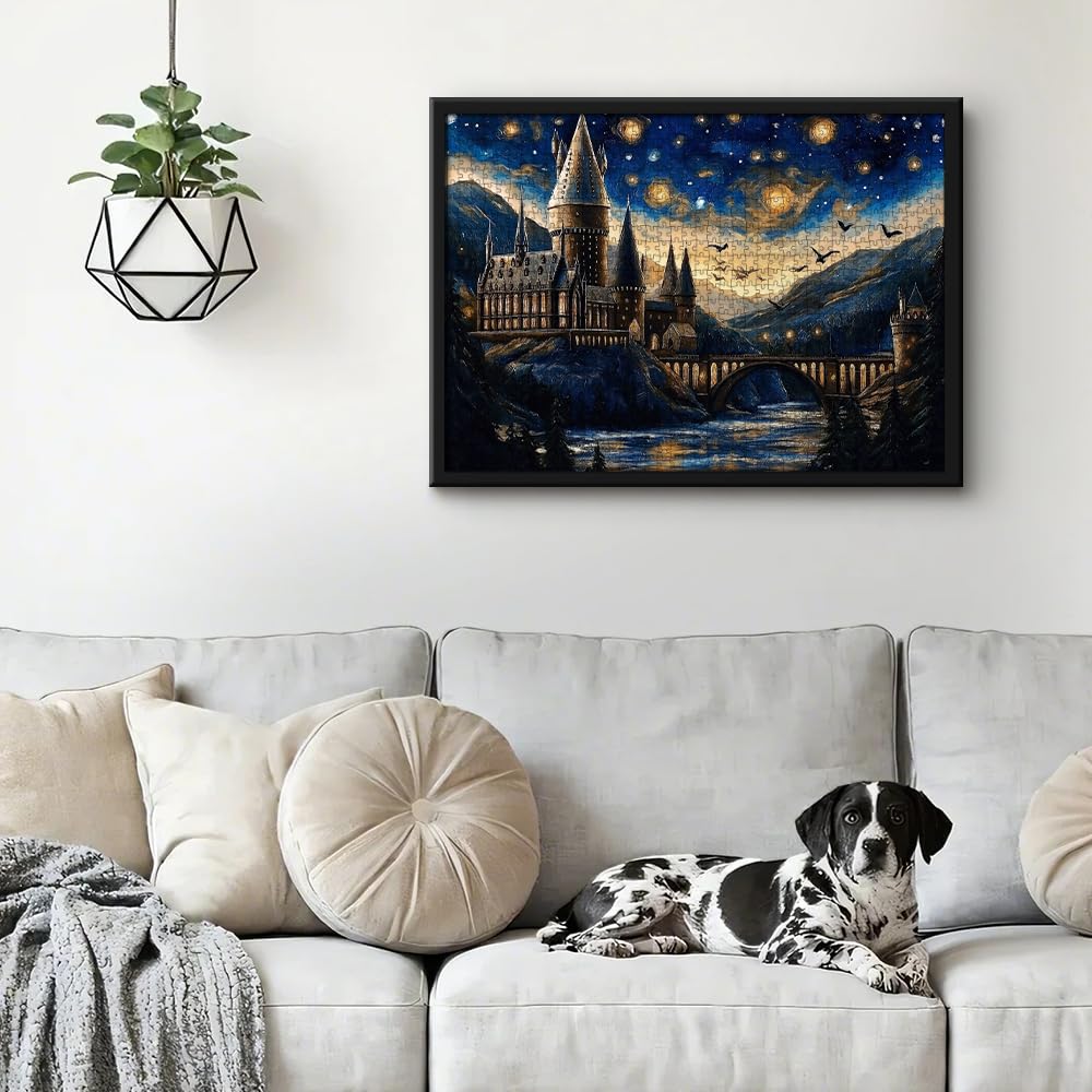 Enchanted Castle Jigsaw Puzzle for Adults 1000 Pieces - Starry Night Sky with Mystical River & Bats