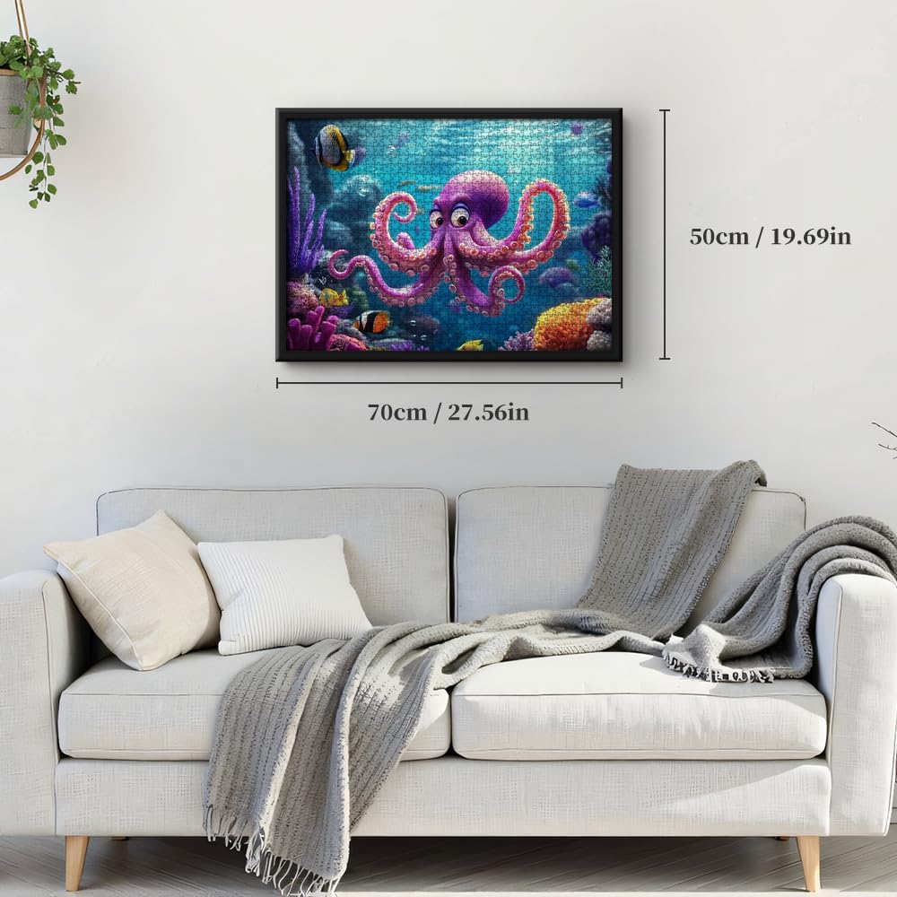 1000 Pieces Puzzles for Adult Jigsaw Puzzle 1000 Piece Puzzle Children Elderly Deepsea Octopus Puzzle Gift for Mom Dad Interlock Perfectly Letter on Back No Dust