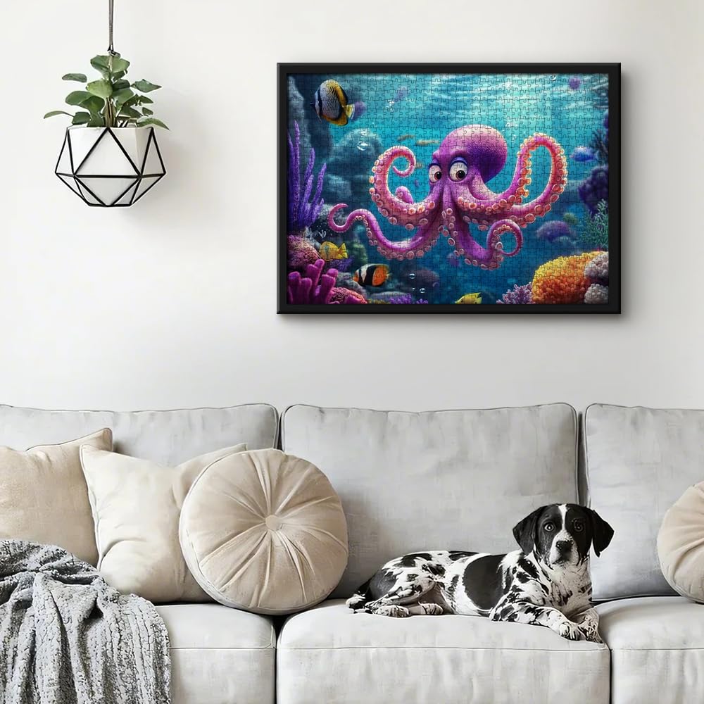 1000 Pieces Puzzles for Adult Jigsaw Puzzle 1000 Piece Puzzle Children Elderly Deepsea Octopus Puzzle Gift for Mom Dad Interlock Perfectly Letter on Back No Dust