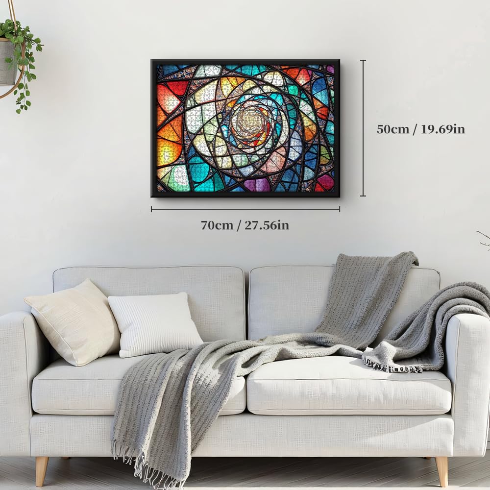 1000 Piece Jigsaw Puzzle for Adults - Stained Glass Mosaic Art with Hypnotic Spiral Design, Optical Illusion Wall Decor & Stress Relief Therapy Puzzle, Premium Interlocking Pieces