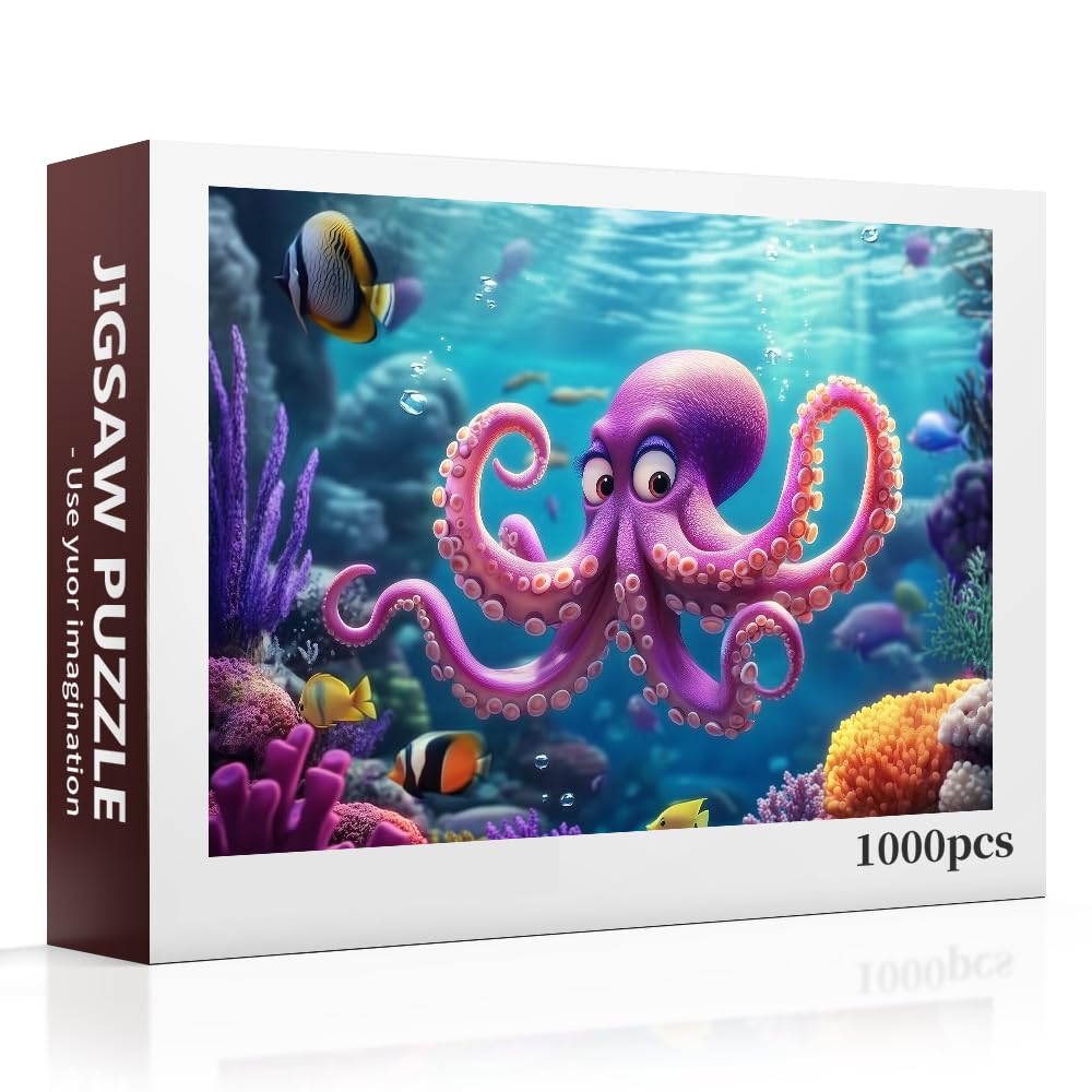 1000 Pieces Puzzles for Adult Jigsaw Puzzle 1000 Piece Puzzle Children Elderly Deepsea Octopus Puzzle Gift for Mom Dad Interlock Perfectly Letter on Back No Dust