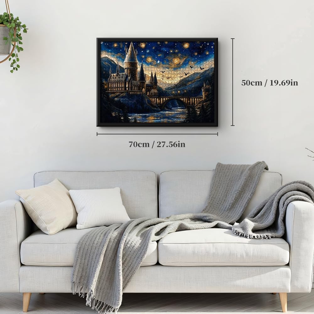 Enchanted Castle Jigsaw Puzzle for Adults 1000 Pieces - Starry Night Sky with Mystical River & Bats