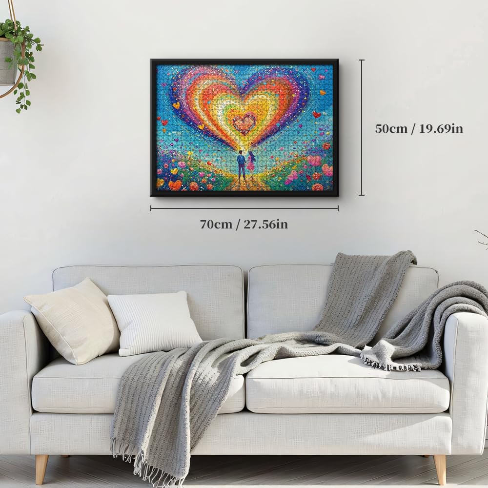 Colorful Heart Puzzles for Adults 1000 Pieces, Rainbow Gradient Love Jigsaw Puzzle, Impossible Lovers Art Painting Hard Difficult Challenging Puzzles As Home Decor