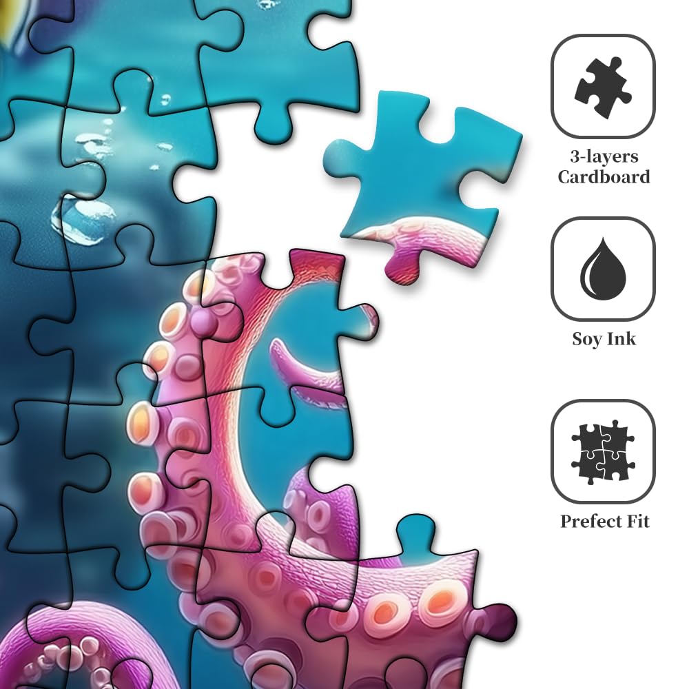 1000 Pieces Puzzles for Adult Jigsaw Puzzle 1000 Piece Puzzle Children Elderly Deepsea Octopus Puzzle Gift for Mom Dad Interlock Perfectly Letter on Back No Dust