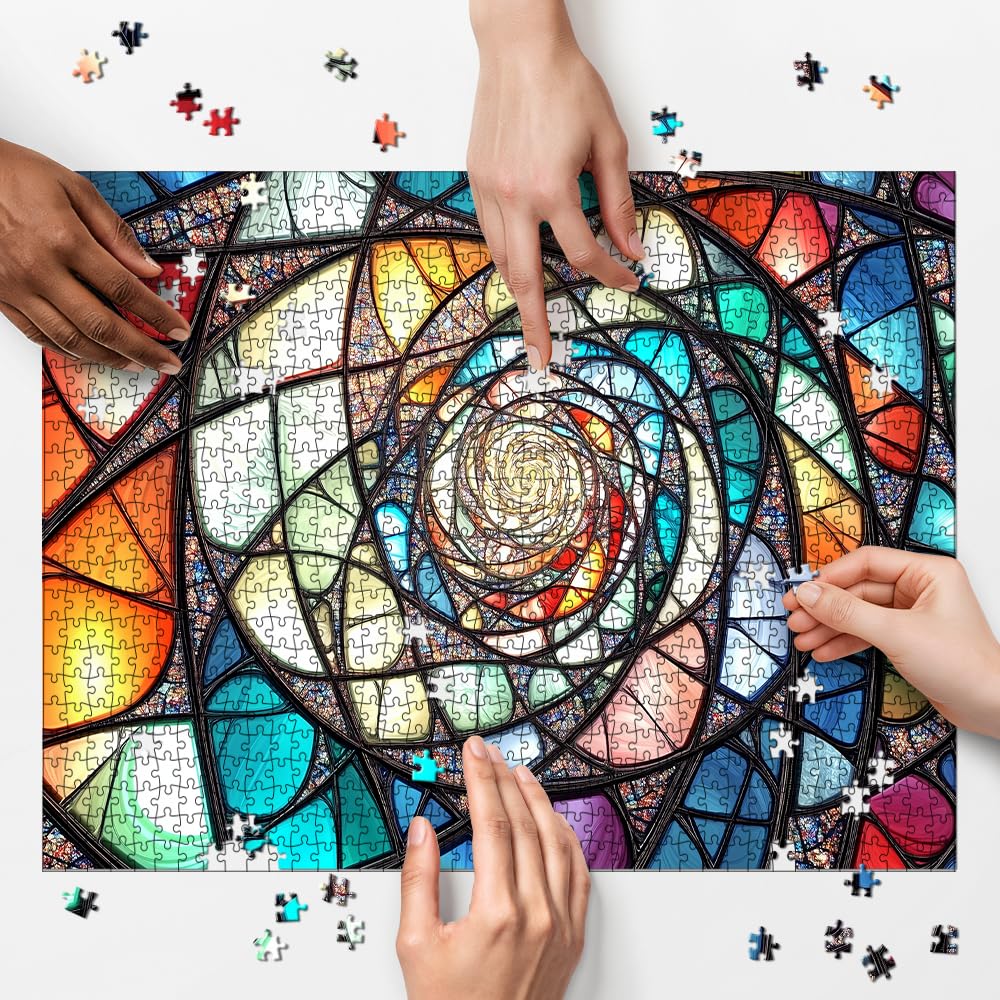 1000 Piece Jigsaw Puzzle for Adults - Stained Glass Mosaic Art with Hypnotic Spiral Design, Optical Illusion Wall Decor & Stress Relief Therapy Puzzle, Premium Interlocking Pieces