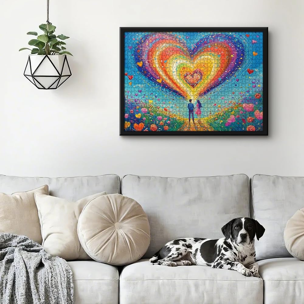 Colorful Heart Puzzles for Adults 1000 Pieces, Rainbow Gradient Love Jigsaw Puzzle, Impossible Lovers Art Painting Hard Difficult Challenging Puzzles As Home Decor