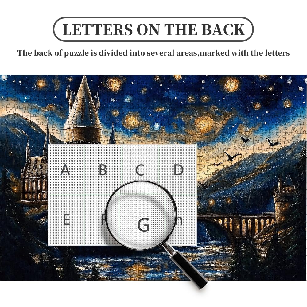 Enchanted Castle Jigsaw Puzzle for Adults 1000 Pieces - Starry Night Sky with Mystical River & Bats