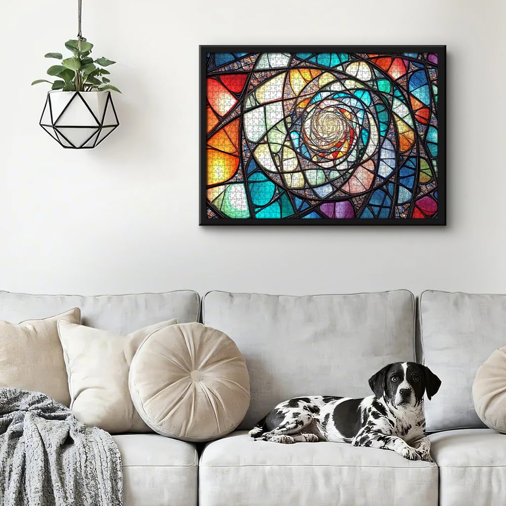 1000 Piece Jigsaw Puzzle for Adults - Stained Glass Mosaic Art with Hypnotic Spiral Design, Optical Illusion Wall Decor & Stress Relief Therapy Puzzle, Premium Interlocking Pieces