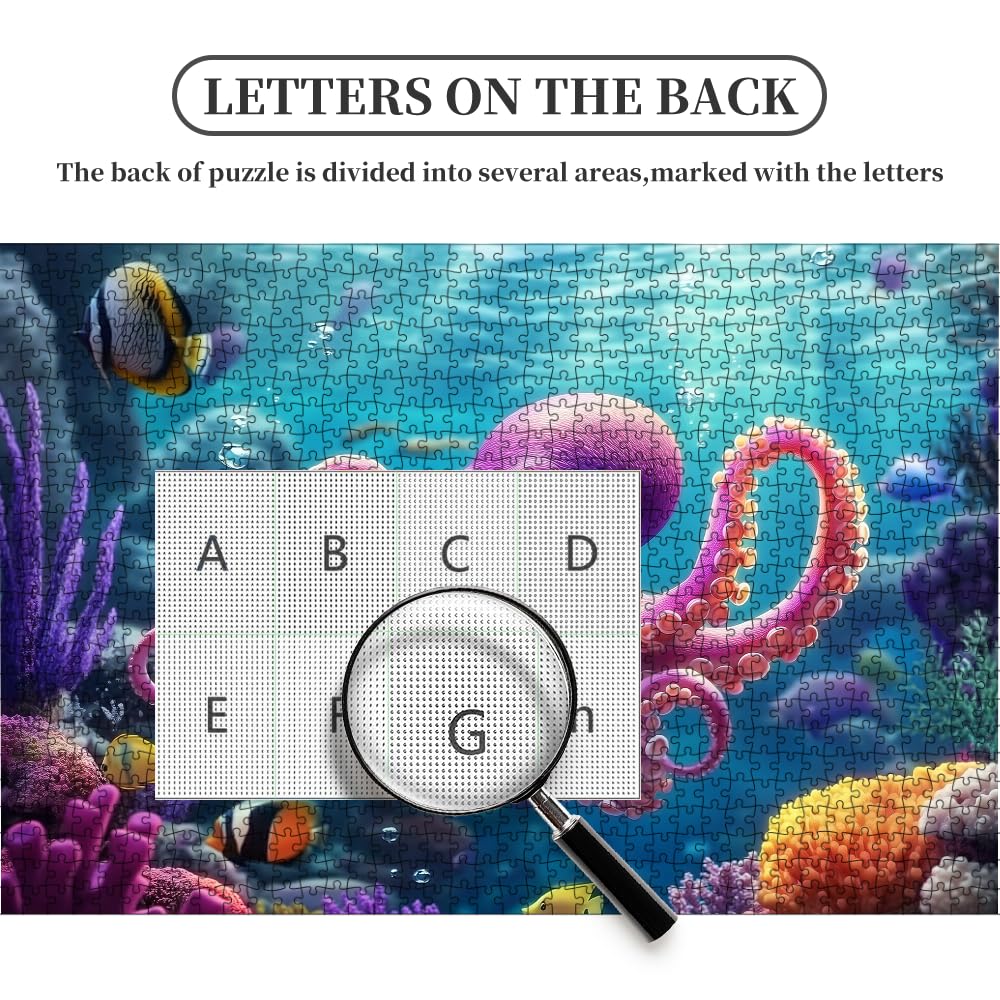 1000 Pieces Puzzles for Adult Jigsaw Puzzle 1000 Piece Puzzle Children Elderly Deepsea Octopus Puzzle Gift for Mom Dad Interlock Perfectly Letter on Back No Dust