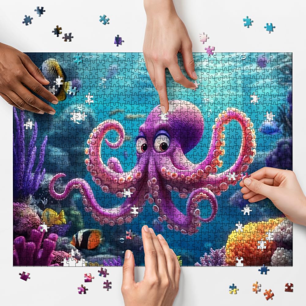 1000 Pieces Puzzles for Adult Jigsaw Puzzle 1000 Piece Puzzle Children Elderly Deepsea Octopus Puzzle Gift for Mom Dad Interlock Perfectly Letter on Back No Dust