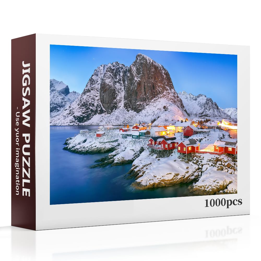 1000 Piece Winter Mountain Village Jigsaw Puzzle for Adults - Challenging Snow Landscape with Red Cabins - Family Game Night & Home Decor (27.56x19.69 in)