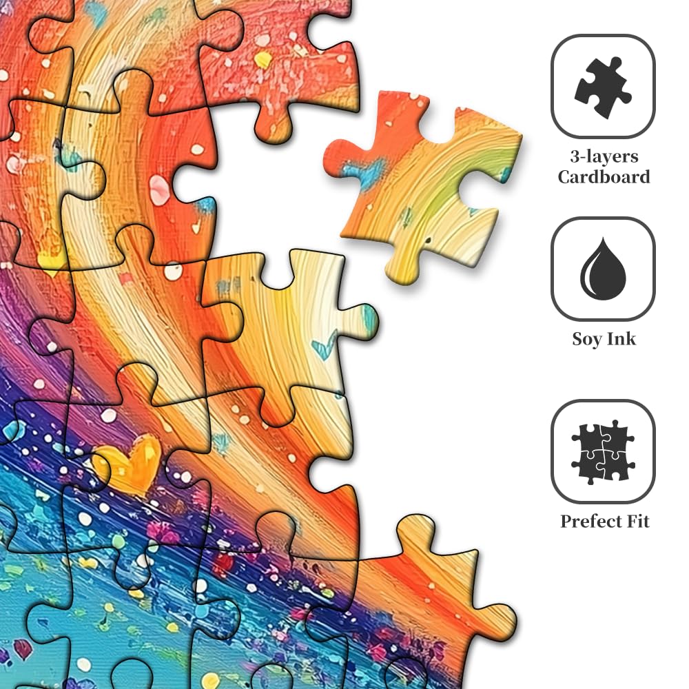 Colorful Heart Puzzles for Adults 1000 Pieces, Rainbow Gradient Love Jigsaw Puzzle, Impossible Lovers Art Painting Hard Difficult Challenging Puzzles As Home Decor