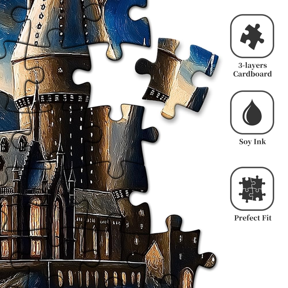 Enchanted Castle Jigsaw Puzzle for Adults 1000 Pieces - Starry Night Sky with Mystical River & Bats