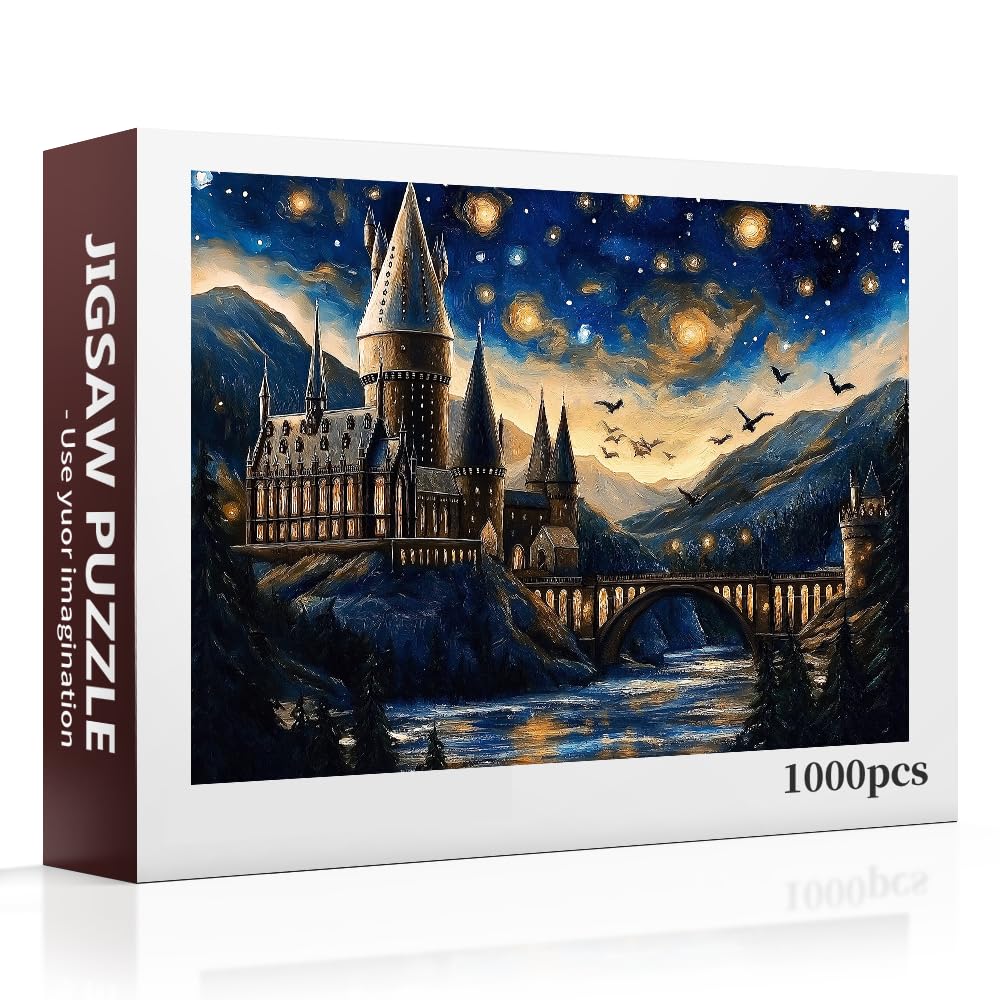 Enchanted Castle Jigsaw Puzzle for Adults 1000 Pieces - Starry Night Sky with Mystical River & Bats