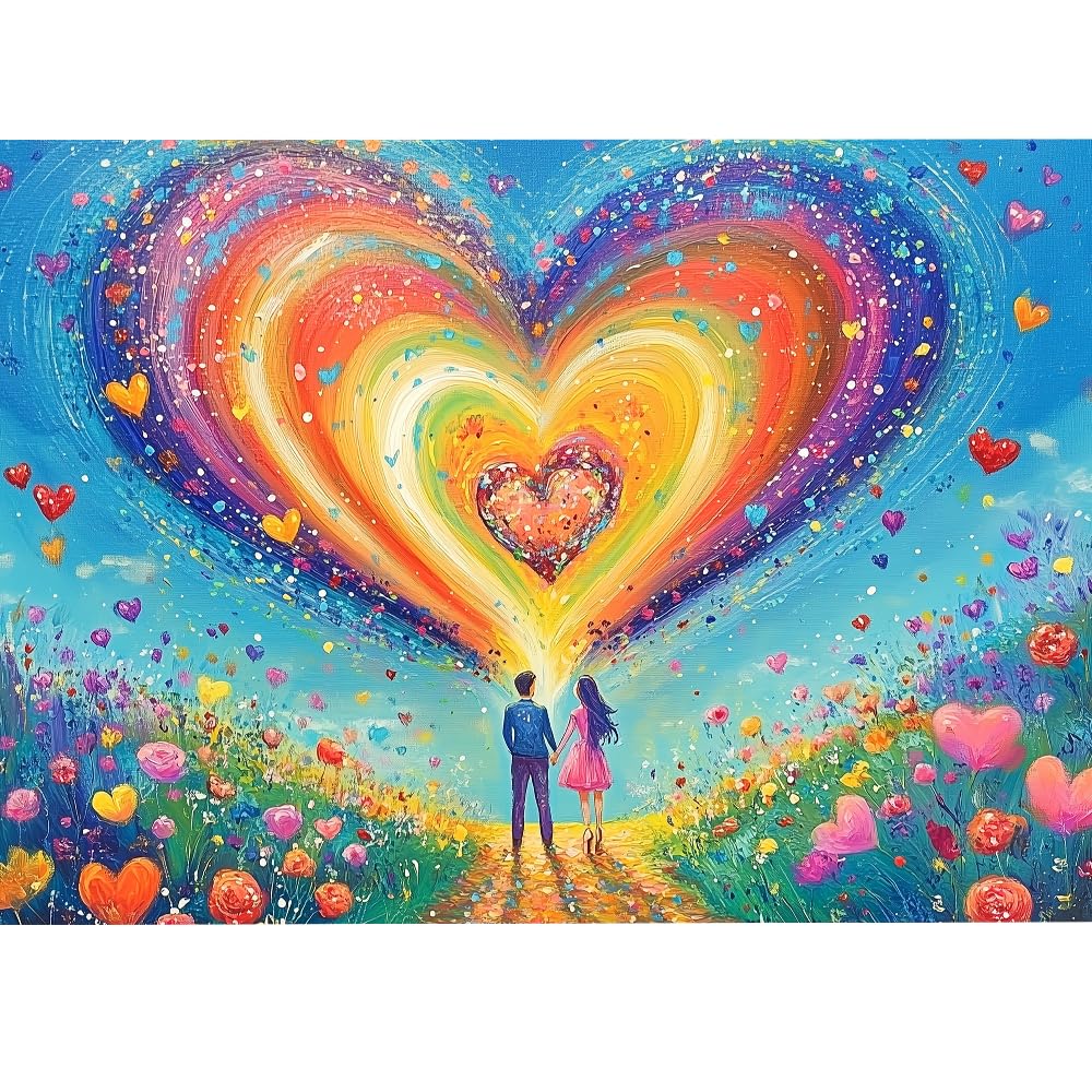 Colorful Heart Puzzles for Adults 1000 Pieces, Rainbow Gradient Love Jigsaw Puzzle, Impossible Lovers Art Painting Hard Difficult Challenging Puzzles As Home Decor