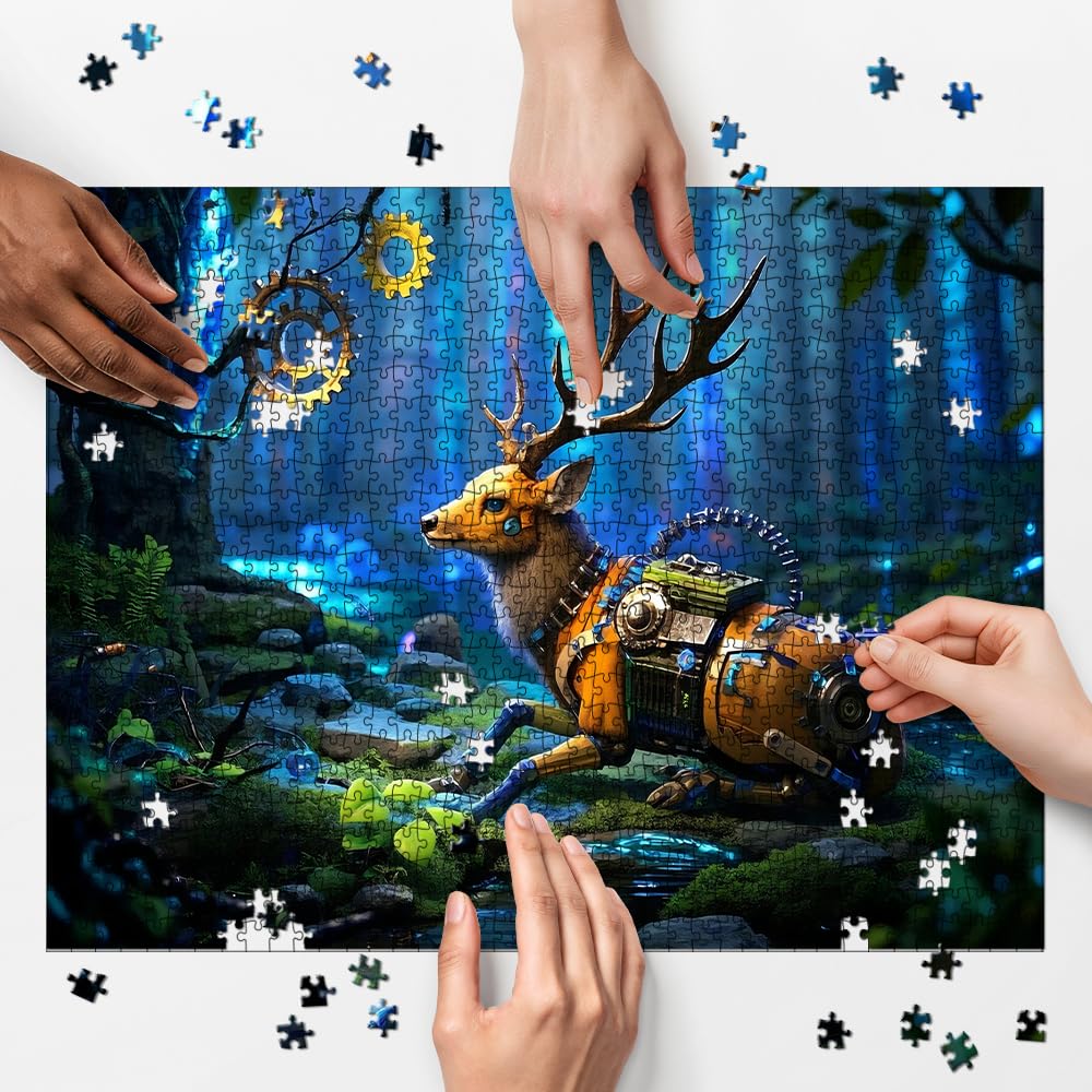 1000 Piece Puzzle for Adults, Mechanical Deer Jigsaw Puzzle, Mystery Forest Jigsaw Puzzles 1000 Pieces Birthday Party for Family Funny Puzzle for Adults