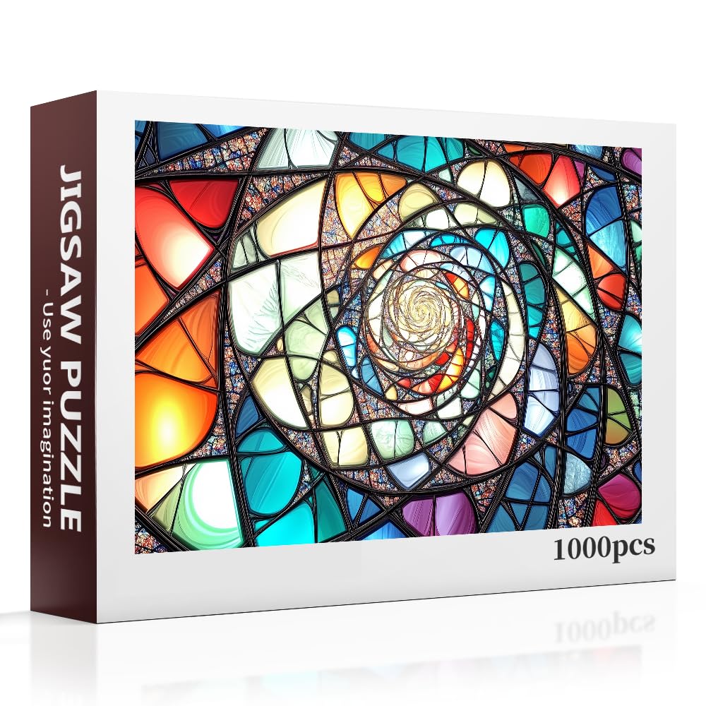 1000 Piece Jigsaw Puzzle for Adults - Stained Glass Mosaic Art with Hypnotic Spiral Design, Optical Illusion Wall Decor & Stress Relief Therapy Puzzle, Premium Interlocking Pieces