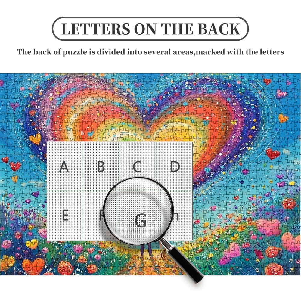 Colorful Heart Puzzles for Adults 1000 Pieces, Rainbow Gradient Love Jigsaw Puzzle, Impossible Lovers Art Painting Hard Difficult Challenging Puzzles As Home Decor